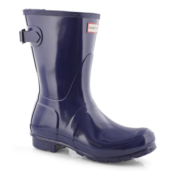 Hunter High Gloss Short Adjustable Boot Navy NEW